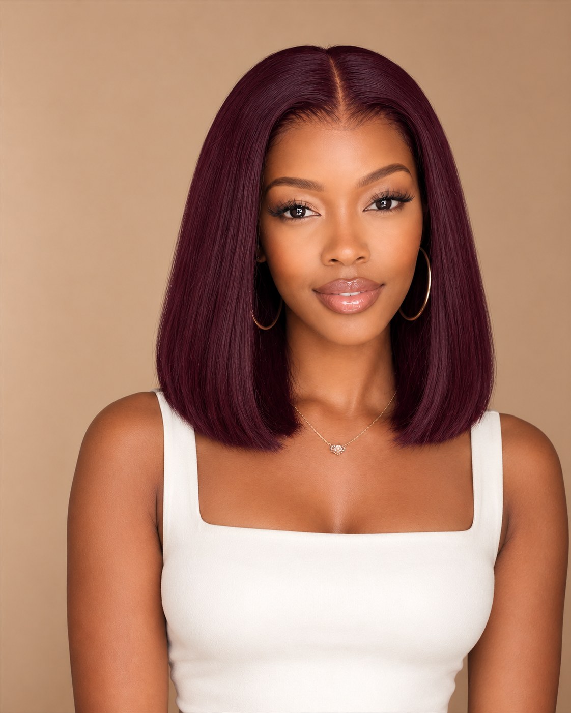 99J Burgundy Bob Wig — Loose wave bob, Lace front, pre-cut