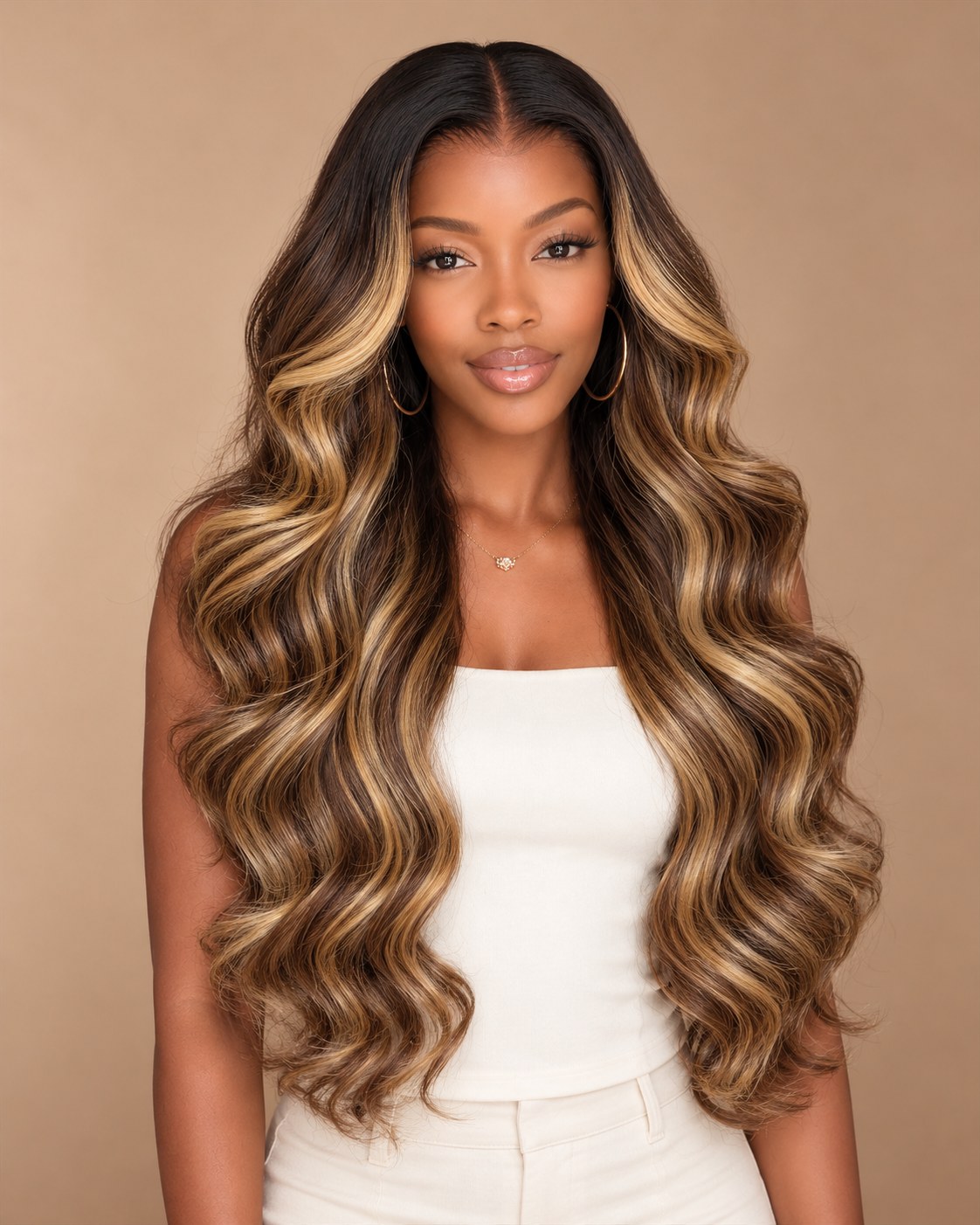 Honey Blonde Highlight Body Wave Wig — Body wave, balayage, Lace front
