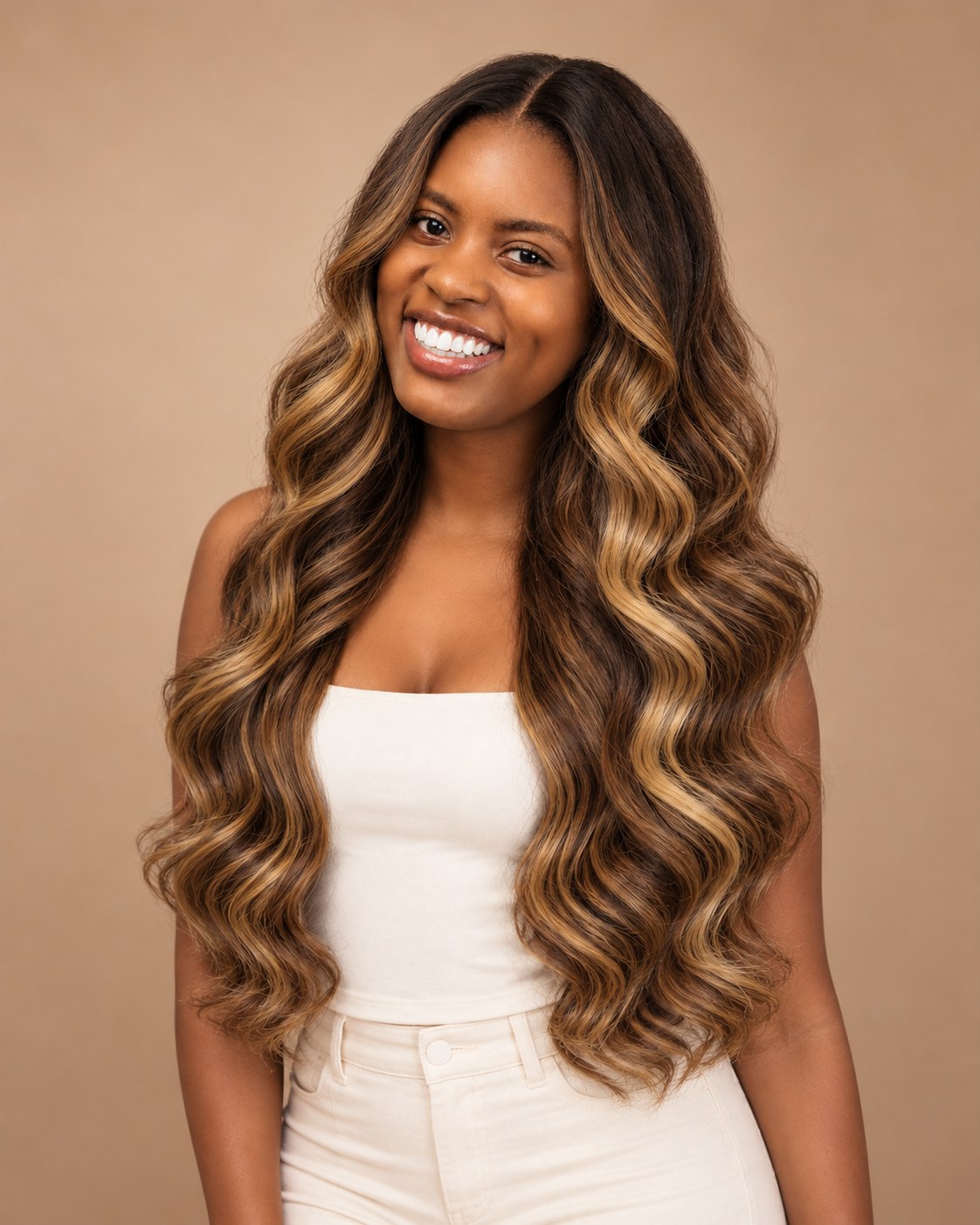 Honey Blonde Highlight Body Wave Wig — model look 3
