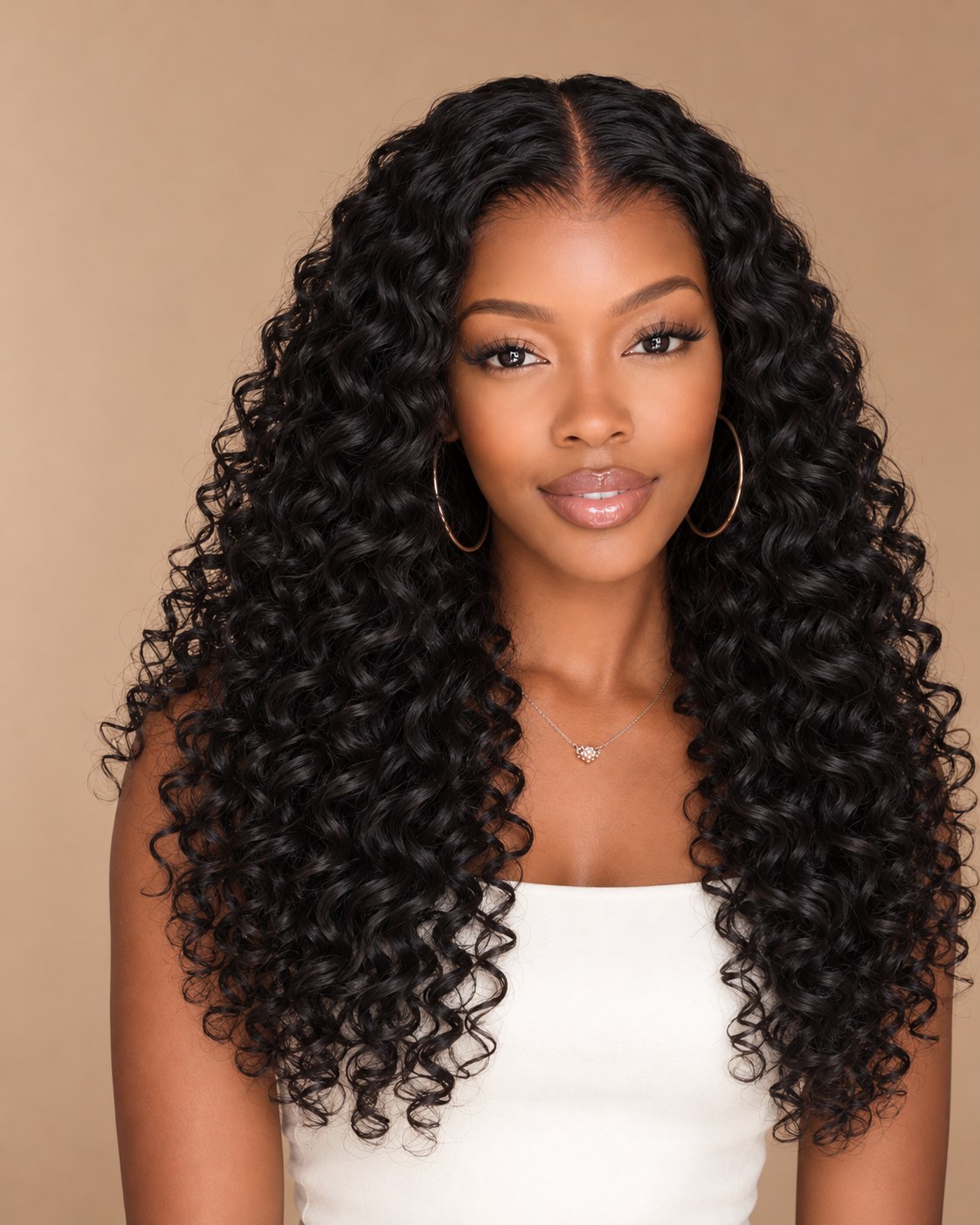 Burmese Curly Glueless Wig on a model